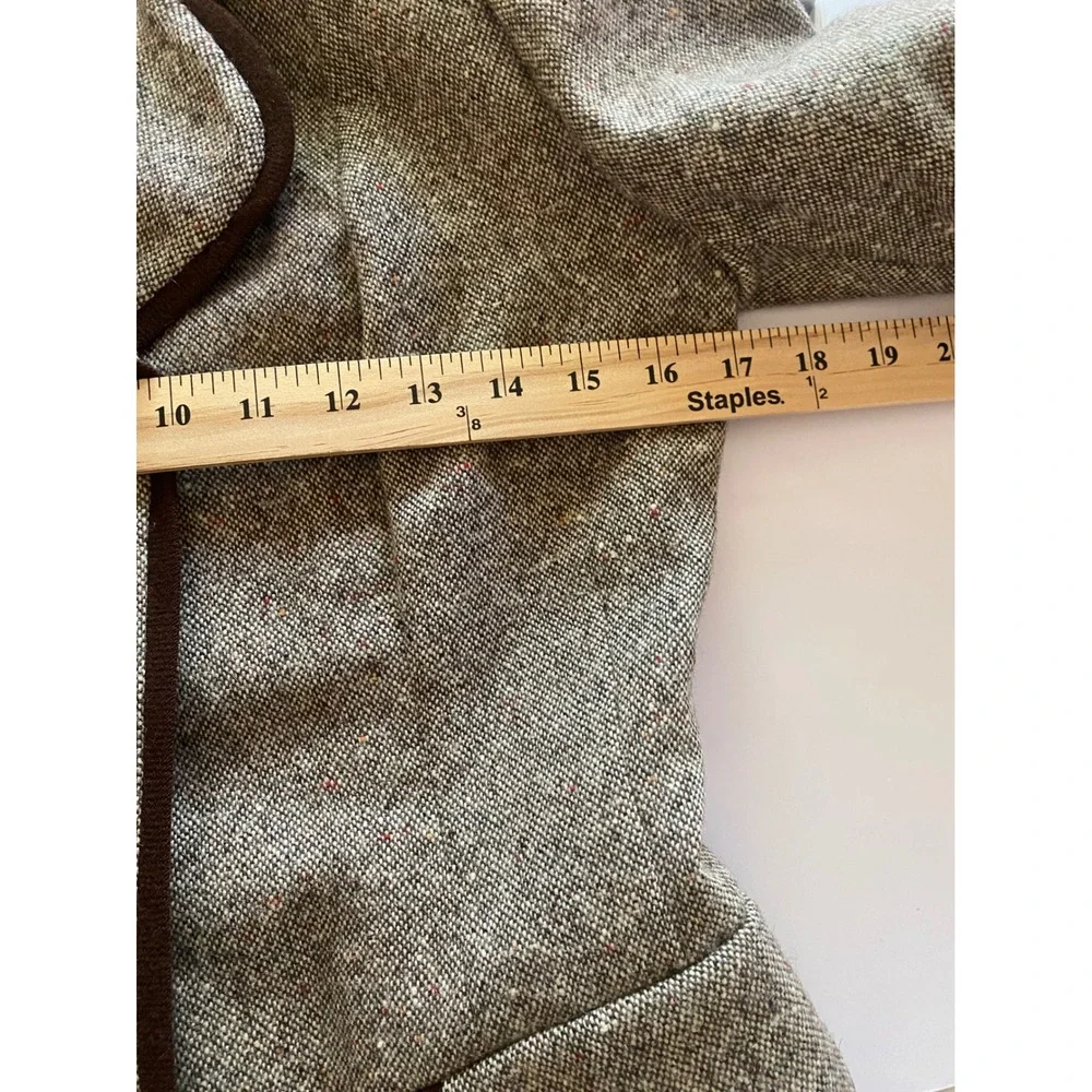 Vintage Mary-Lane Brown Wool Tweed Blazer Jacket‎ Contrast Piping Speckled Tan